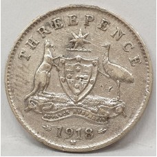 AUSTRALIA 1918 M . THREEPENCE . gFINE AUSTRALIA 1918 M . THREEPENCE . gFINE